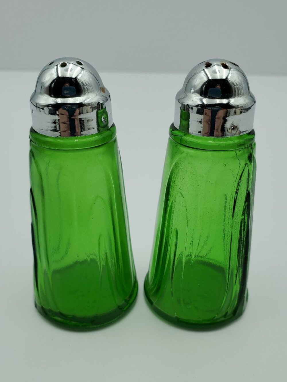 Owens-Illinois Green Depression Glass Salt & Pepper Shakers